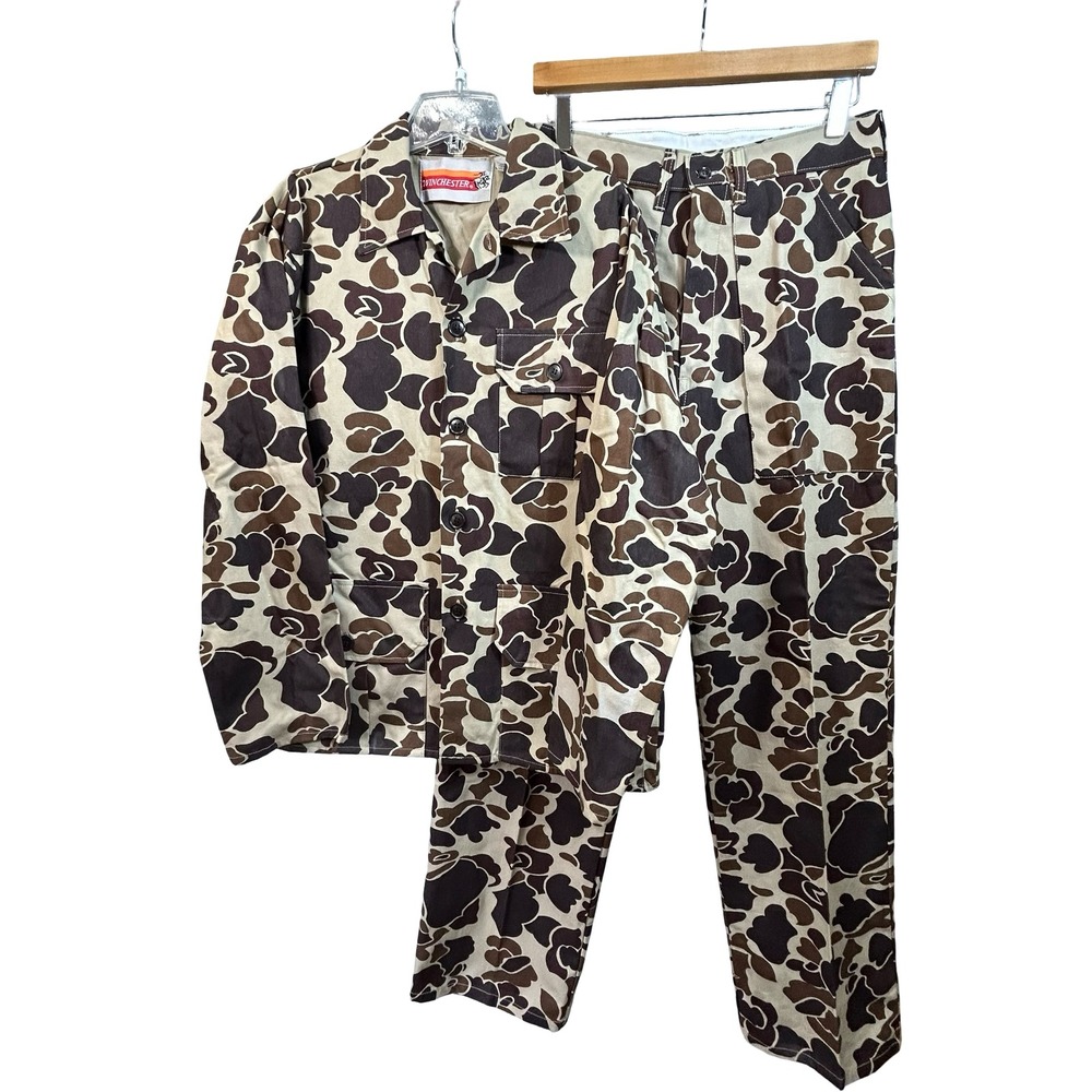 Vintage Winchester Duck Camo Hunting Suit Mens Small Jacket and Pants Set Cotton